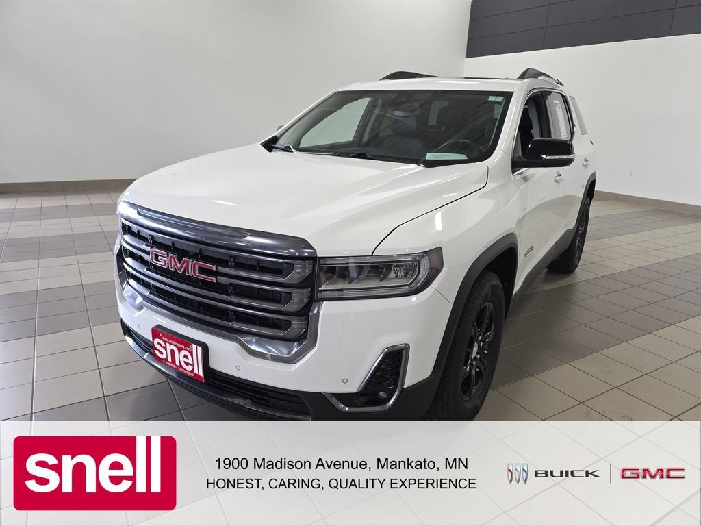 2021 GMC Acadia AT4 in Summit White — front three-quarter view