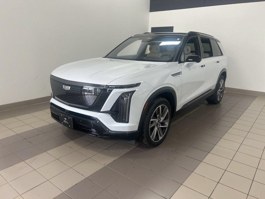 2026 Cadillac VISTIQ Sport in Vibrant White Tricoat — front three-quarter view